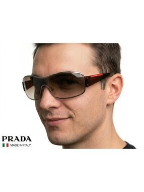Prada SPS 52E Sunglasses Italy Linea Rossa Face Shield Brown